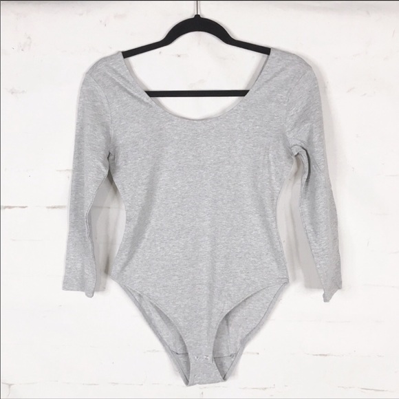 Zenana Outfitters Grey Double Scoop Bodysuit - Picture 3 of 6